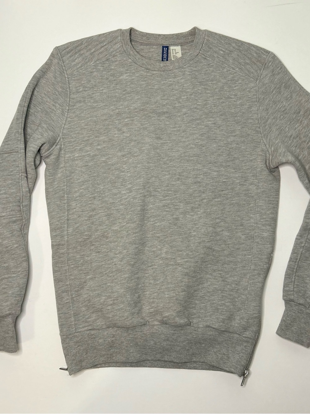H&M Divided Light Gray Panel Detail Seam Crewneck Sweatshirt XS zipper details - Picture 4 of 10